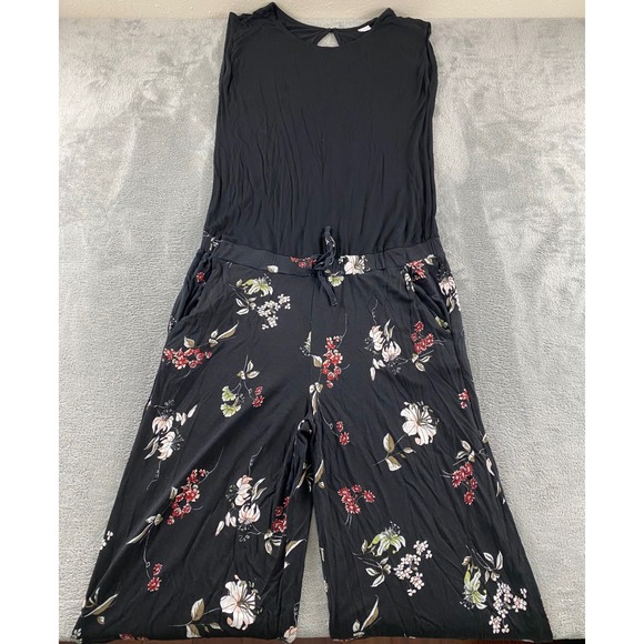 Lascana Pants - Lascana Womens Floral Wide Leg Jumpsuit Black Sleeveless Pockets Size 12
